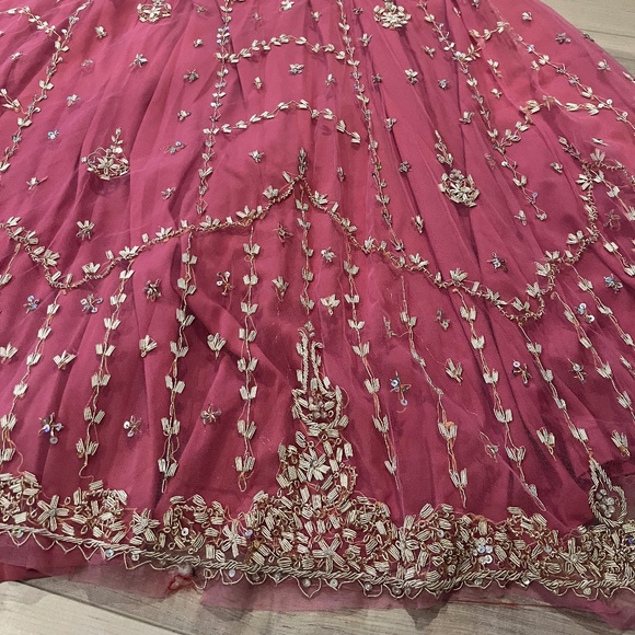 Women’s Indian 3 Piece Pink with Metali Sequin Top & Pants w Matching Wrap-Large - Picture 6 of 15